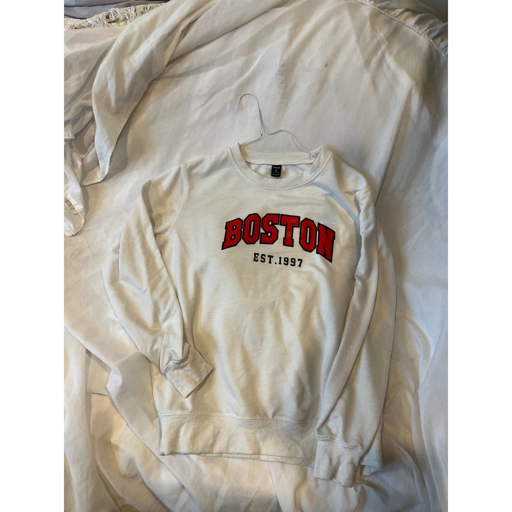 Romwe Boston White Crewneck Mens S